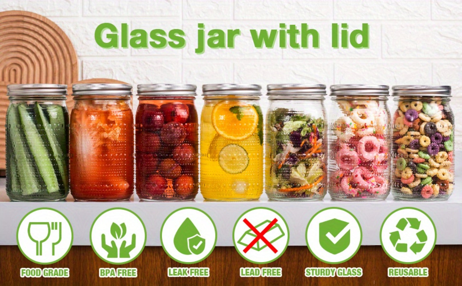 Mason Jars 32 oz Wide Mouth with Lids 4 Pack ¨C Glass Canning Jars for Food Storage, Meal Prep, Pickling, Fermenting & Pantry Organization, Dishwasher Safe, Leak-Proof Split Seal Lid