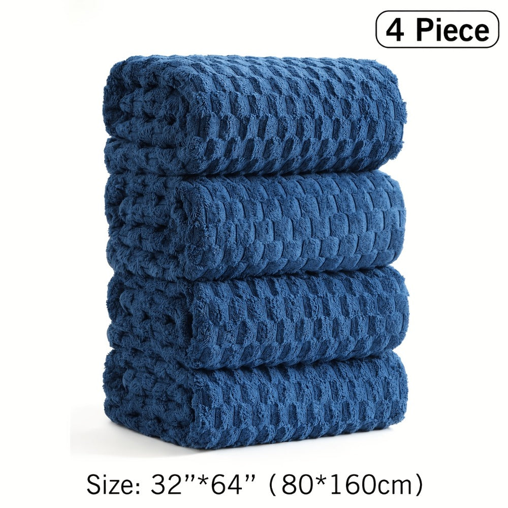 Oversized Bath Towel Set 800GSM 32x64 Inch Extra Large Microfiber - Ultra Soft Quick Dry Striped Spa Grade | Single or 4pcs Random Color | Beige White Light Blue Dark Gray | Modern Coastal Home Gift