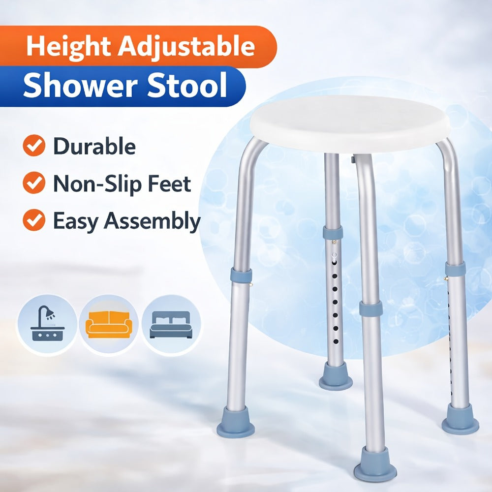 Shower Chair with Armrests & Backrest ¨C Height Adjustable Aluminum Bath Seat, 350 LBS Capacity, Non-Slip Rubber Feet, Cushioned Support for Elderly, Disabled & Post-Surgery, Fits Most Showers & Tubs