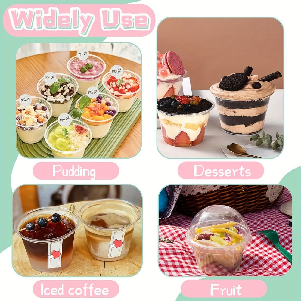 Clear Plastic Cups with Dome Lids 100pcs 8oz Disposable Dessert Cups for Party Cake Fruit Ice Cream Cupcake Pudding