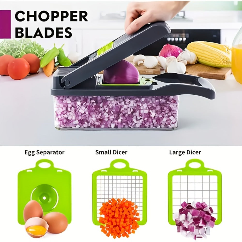 Vegetable Chopper 18-in-1 Multifunctional Food Chopper & Mandoline Slicer with Container ¨C Onion Dicer, Adjustable Cutter for Kitchen Meal Prep, Gray