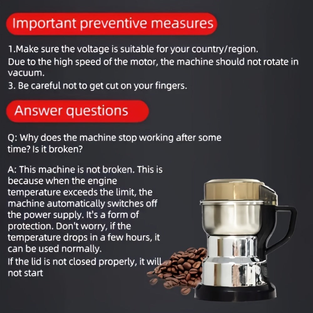 Electric Coffee Grinder 300W 4-Blade Stainless Steel Spice Nut Bean Grinder 400g 14oz Deepen Chamber Wet Dry Food Processor 10-Second Fast Grinding One-Button Control