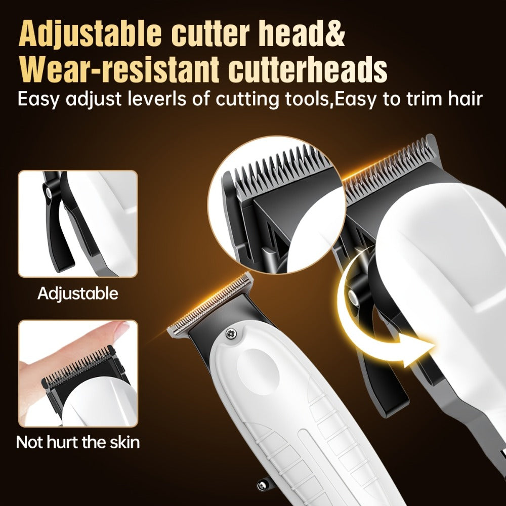 Men's Hair Clipper Set Cordless Beard Trimmer Electric Shaver Grooming Kit with LCD Display USB-C Rechargeable for Home Barber Haircut Mustache Travel Father's Day Gift