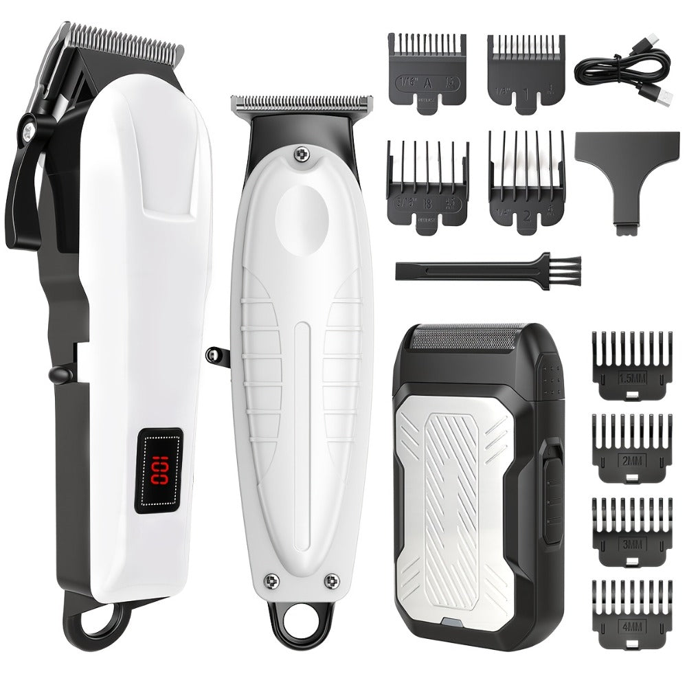 Men's Hair Clipper Set Cordless Beard Trimmer Electric Shaver Grooming Kit with LCD Display USB-C Rechargeable for Home Barber Haircut Mustache Travel Father's Day Gift