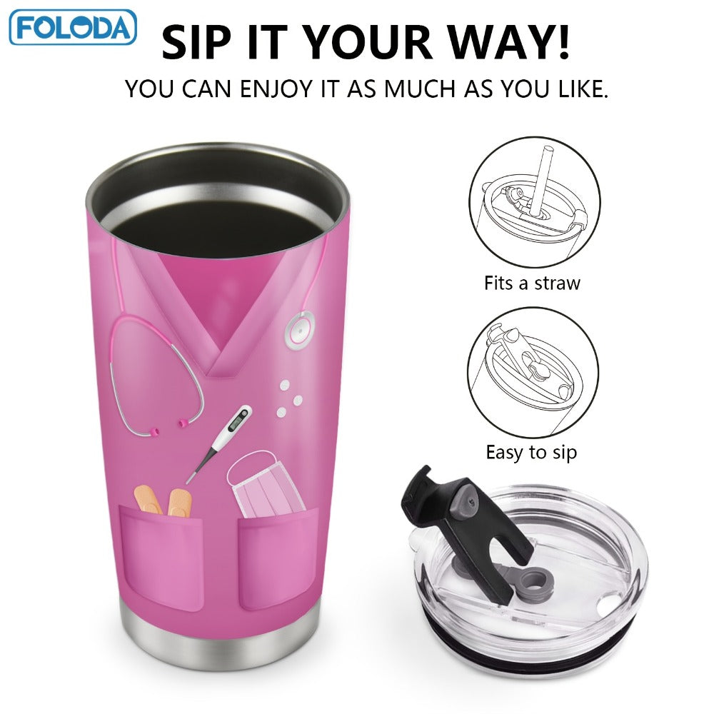 Nurse Tumbler 20oz Stainless Steel Double Wall Vacuum Insulated Travel Mug with Lid Leak-Proof Oval Water Bottle Funny Nurse Design Gift for Nurses Doctors Healthcare Workers Christmas Valentine Appreciation