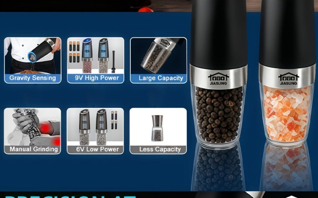 Electric Salt and Pepper Grinder Set 2PCS ¨C Battery-Powered, LED Light, One-Handed Automatic Operation, Adjustable Coarseness