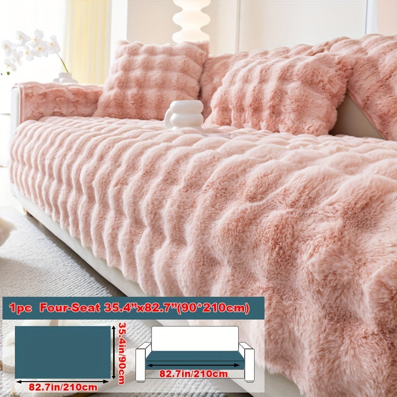 Faux Rabbit Plush Sofa Cover Winter Warm Thickened Anti-Slip Pet Friendly Cushion Protector for Living Room Bedroom Office 1 2 3 4 Seater