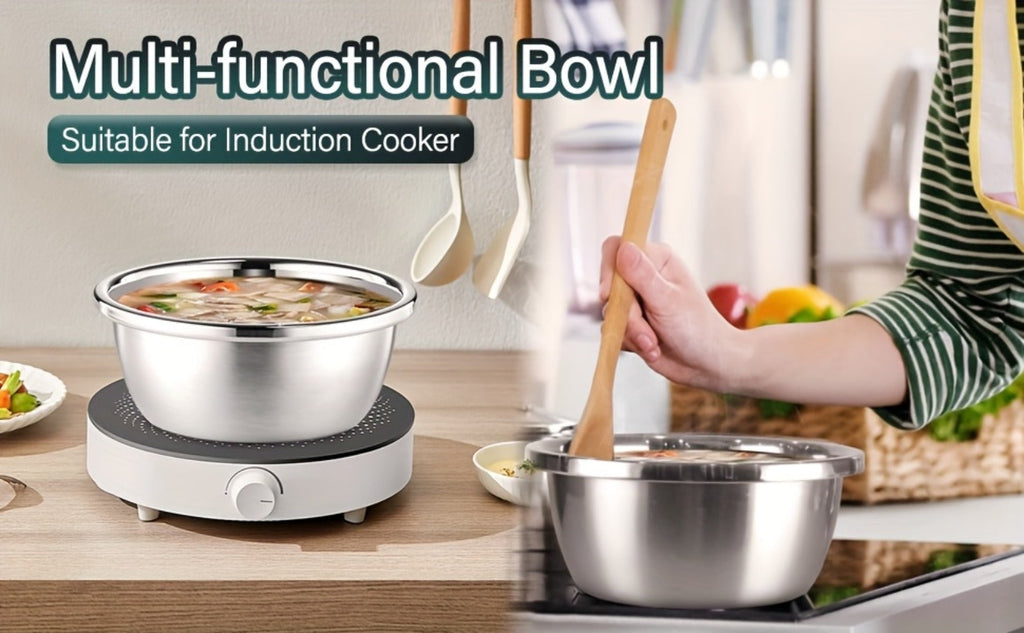 Stainless Steel Colander with Mixing Bowl Set 304 Food Grade Strainer Bowl for Washing Vegetables Fruit Rice Dishwasher Safe Kitchen Colander Sieve Multiple Sizes