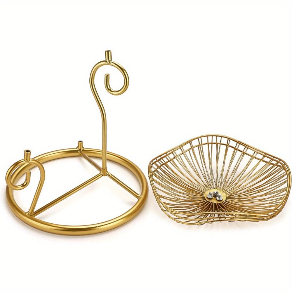 Fruit Basket Stand 3-Tier Decorative Iron Metal Wire Fruit Bowl with Lotus Leaf Design, Countertop Holder for Fruits Vegetables Bread Snacks, Modern Home Kitchen Table Centerpiece Organizer Gold