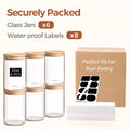 Glass Food Storage Containers Set of 6 with Bamboo Lids & Labels, 32oz Airtight Clear Glass Jars for Pantry Kitchen ¨C Flour Sugar Tea Coffee Spice Herbs