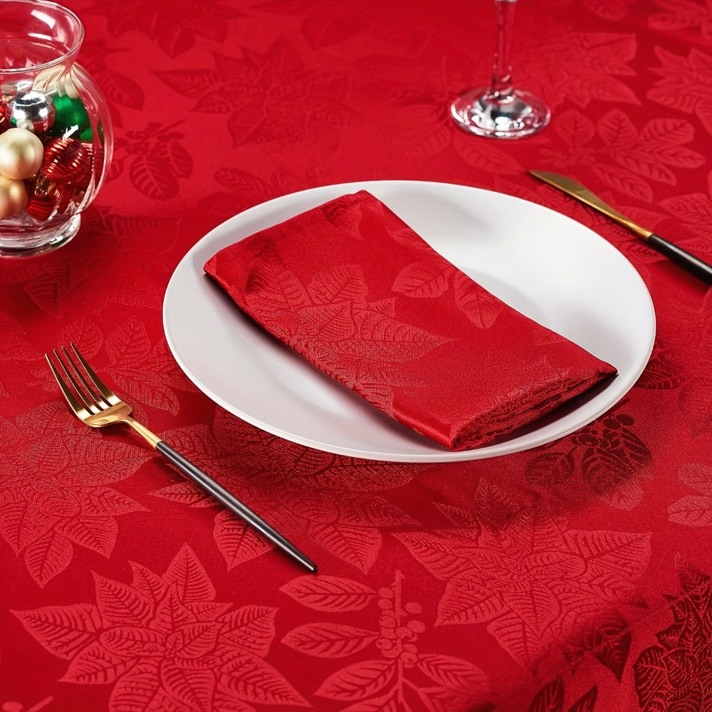 Christmas Tablecloth Red Floral Jacquard Rectangle Table Cover for Holiday Dinner Party Indoor Outdoor