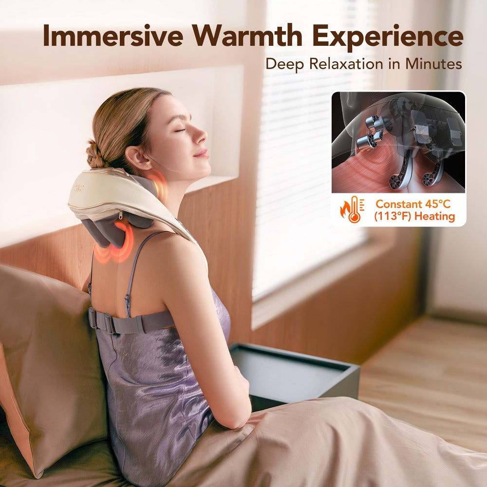 Wearable Neck & Shoulder Massager with Heat ¨C 6D Bionic Hand Kneading Trapezius Massager, 9 Modes 3 Intensities 40-45¡ãC Heat, Hands-Free Deep Tissue Massage for Home & Office, Gift for Women Men Mom