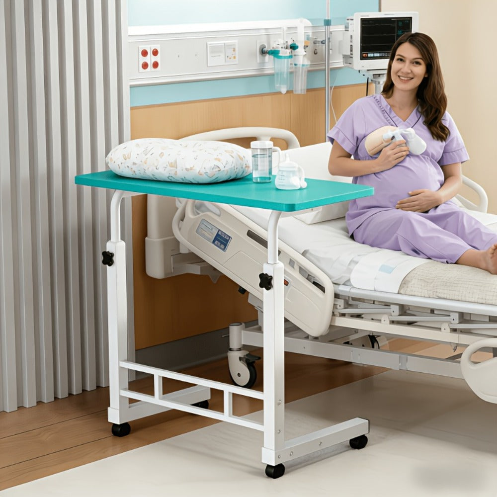 Overbed Table Adjustable Height ¨C Hospital-Grade Nursing Bedside Table with Independent Storage Compartments for Elderly & Patient Care | Portable Auxiliary Tray Table, 8 Colors