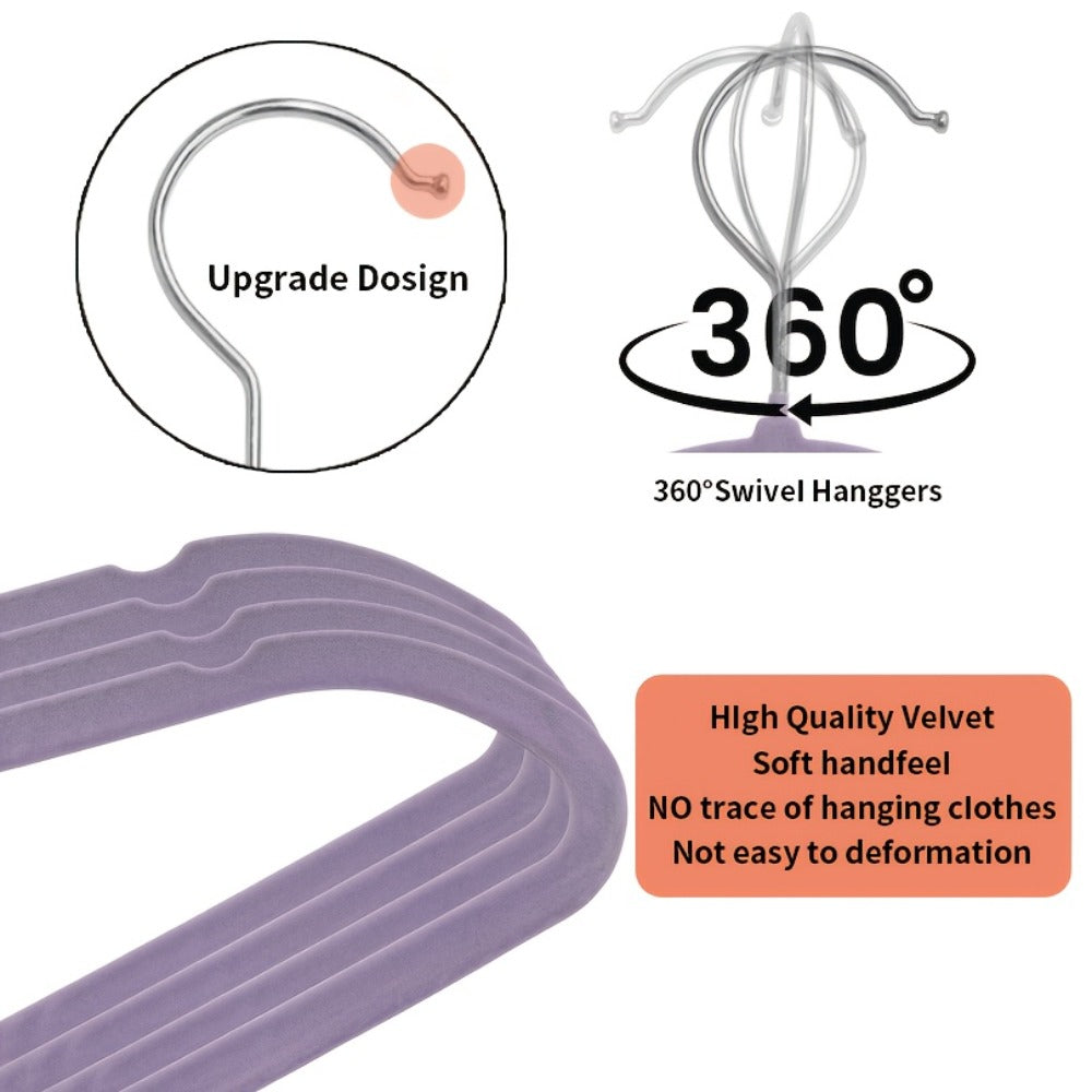Non-Slip Velvet Hangers with 360¡ã Rotating Hook & Hanger Buckles ¨C Space Saving Closet Organizer Set (50pcs or 20pcs)