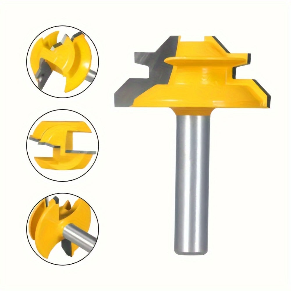 Locking Miter Router Bit Set 3 Piece 45 Degree 1/4 Inch Shank Carbide Woodworking Joinery Box Joint Corner Bits for Router Table
