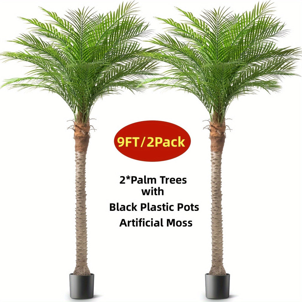 Large Artificial Palm Tree 7ft 8ft 9ft, UV Resistant Faux Tropical Palm Tree with Realistic Leaves for Outdoor Patio Garden Yard, Indoor Living Room Hotel Pool Sunroom Christmas Decor