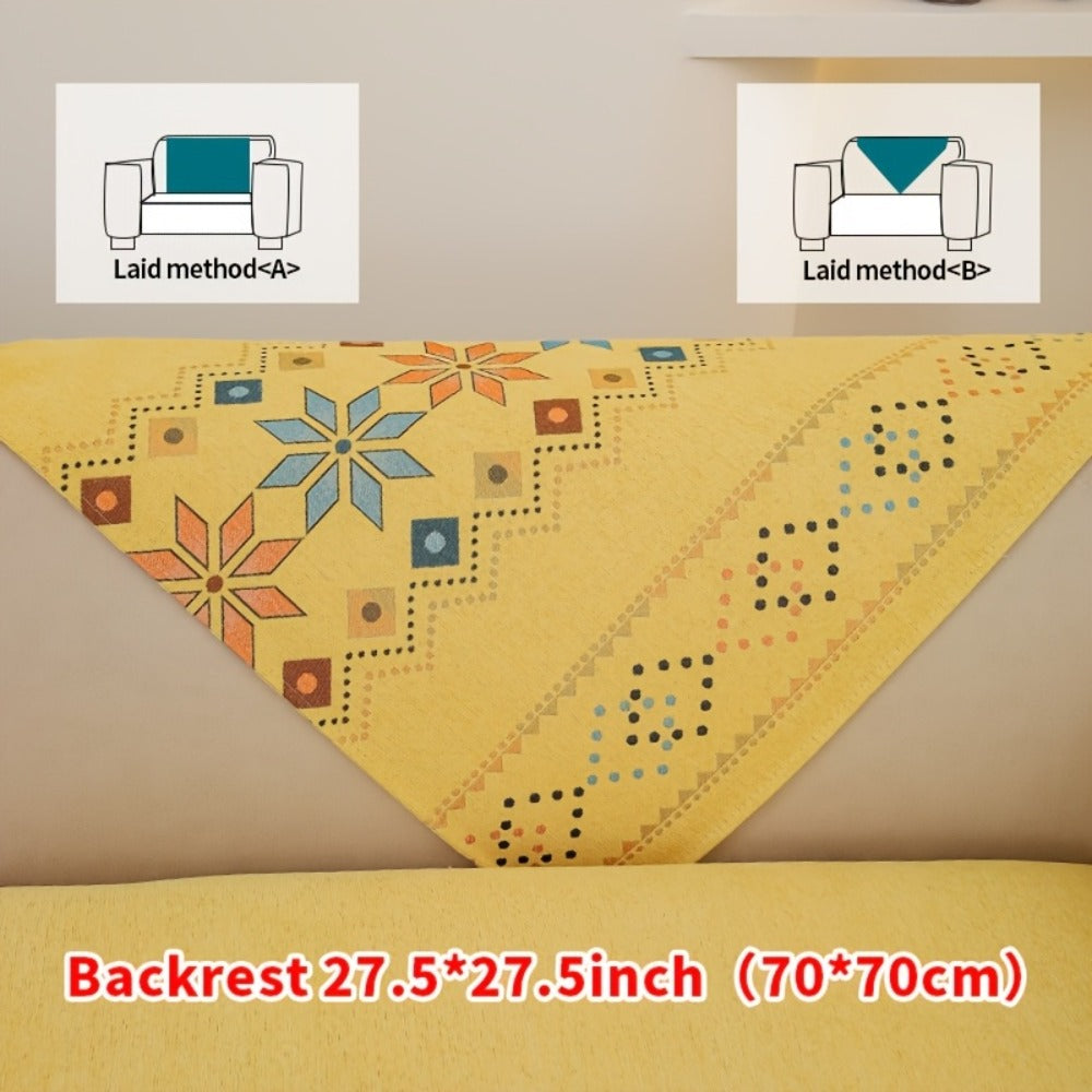 Chenille Sofa Cover Bohemian Style Jacquard Knit Anti-Slip Pet Friendly All Season Sofa Mat Protector - Single 2 3 4 Seater Armrest Backrest Pillow Case Grey White Yellow