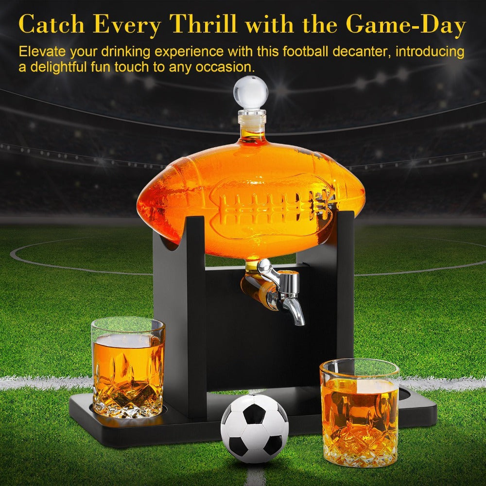 Football Whiskey Decanter Set 47oz Lead-Free Glass Liquor Decanter with 2 Whiskey Glasses & 2 Football Chillers ¨C Sports Bar Gift for Men Dad Husband Coach Birthday