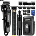 Men's Grooming Kit 4-Piece Set ¨C USB Rechargeable Hair Clipper, Nose Trimmer, Electric Shaver & T9 Detailer with 8 Guide Combs, Professional Cordless Beard Trimmer Set for Men
