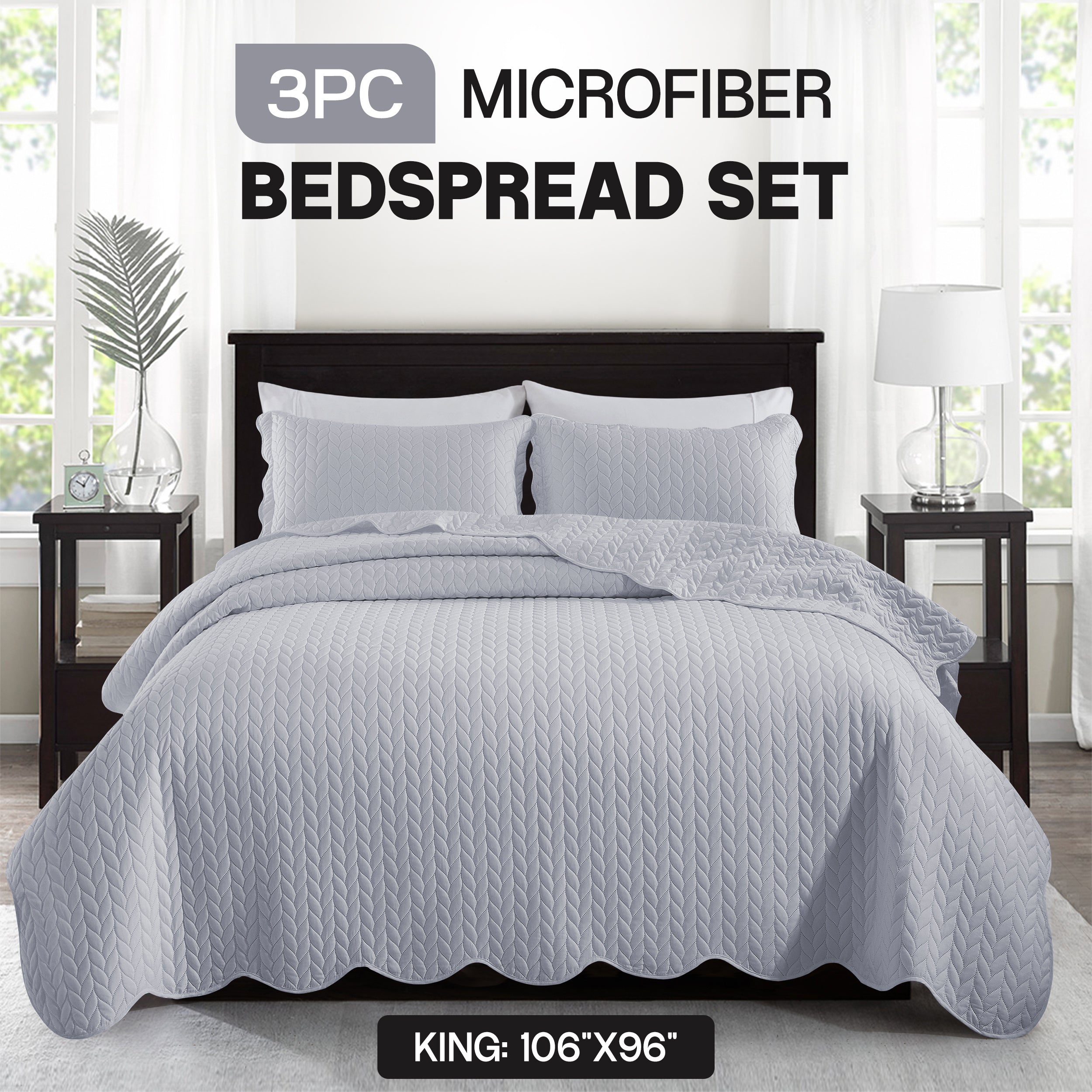 Bedspread Set 3-Piece Microfiber Floral Coverlet with Pillow Shams - Soft Breathable Lightweight All-Season Bed Cover for Queen King Twin California King