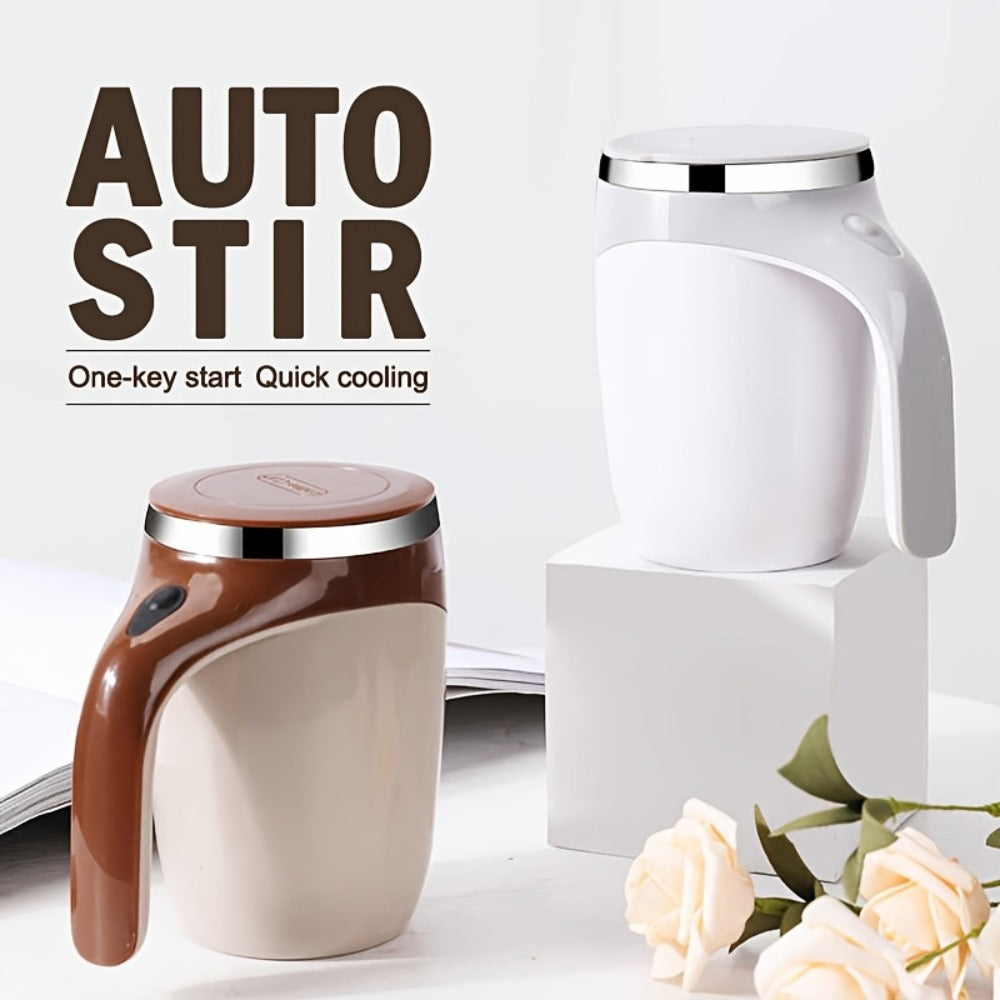 Self Stirring Coffee Mug 8.45oz - Auto Mixing Cup One-Button Start for Coffee Milk Protein Powder, Reusable Travel Mug Brown Cream