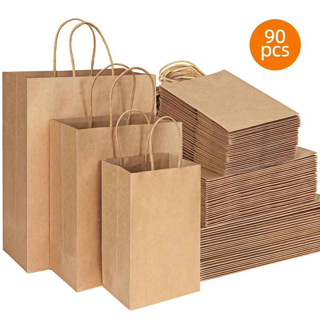 Kraft Paper Bags with Handles Bulk ¨C 75/90/120/210 Pcs Gift Bags 3 Sizes 110g Shopping Bags for Wedding Party Retail Favor Wrapping Easy Storage