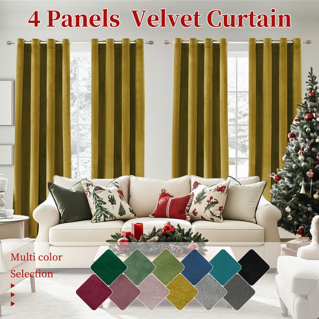 Blackout Curtains 4 Panels Velvet Thermal Insulated Noise Reducing Grommet Top Room Darkening Drapes for Living Room Bedroom Decor