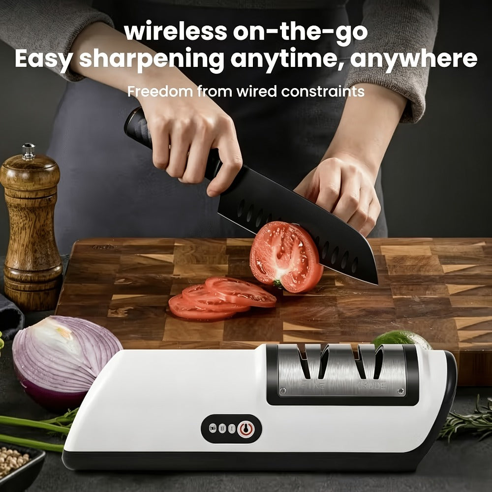 Electric Knife Sharpener USB Rechargeable Professional Knife Grinder & Polisher ¨C Fast Sharpening for Chef Knives, Fruit Knives & Kitchen Blades, Portable Cordless Design for Home & Outdoor Use