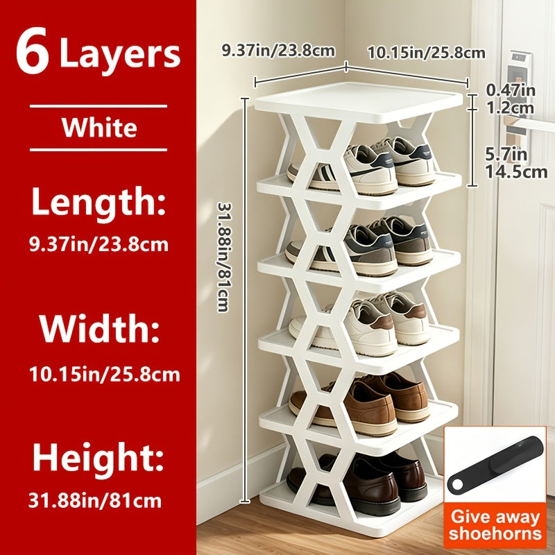 Shoe Rack Organizer 6 or 9 Tier - Space Saving Folding Shoe Rack for Hallway Doorway Bedroom Dorm, Narrow Entryway Shoe Storage, Black or White