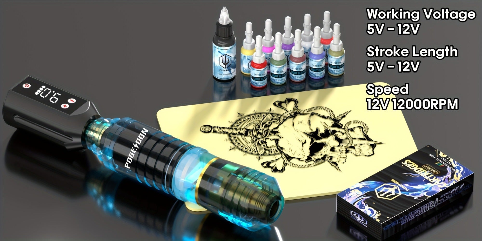 Tattoo Pen Kit Complete Beginner Set - Wireless Battery Tattoo Pen 1400mAh LCD Screen, 10pcs Cartridge Needles, 11 Color Inks, Power Supply, Coreless Motor Low Noise, Tattoo Gun Kit for Beginners