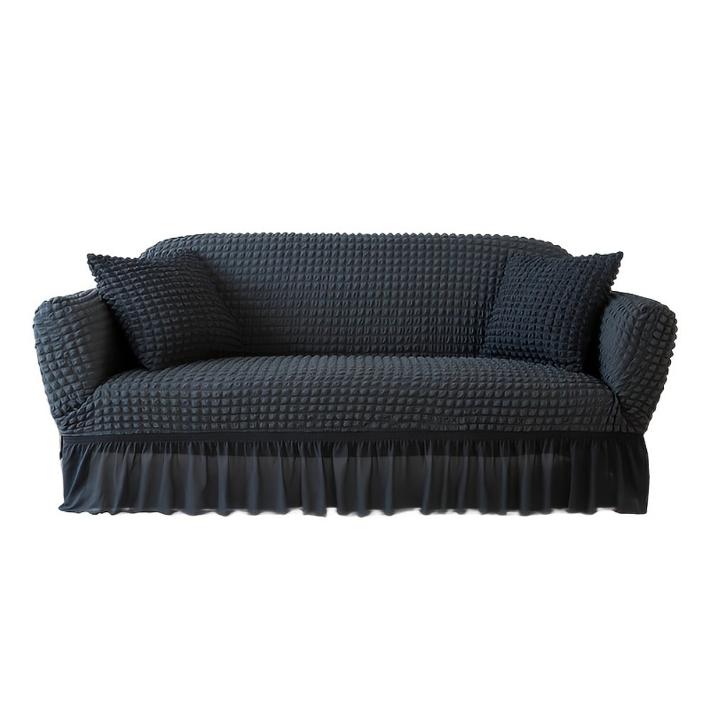 Stretch Seersucker Sofa Cover Solid Color Elastic Band Closure Machine Washable Slipcover for Armchair Loveseat 1 2 3 4 Seater - 8 Colors Home Wedding Decor