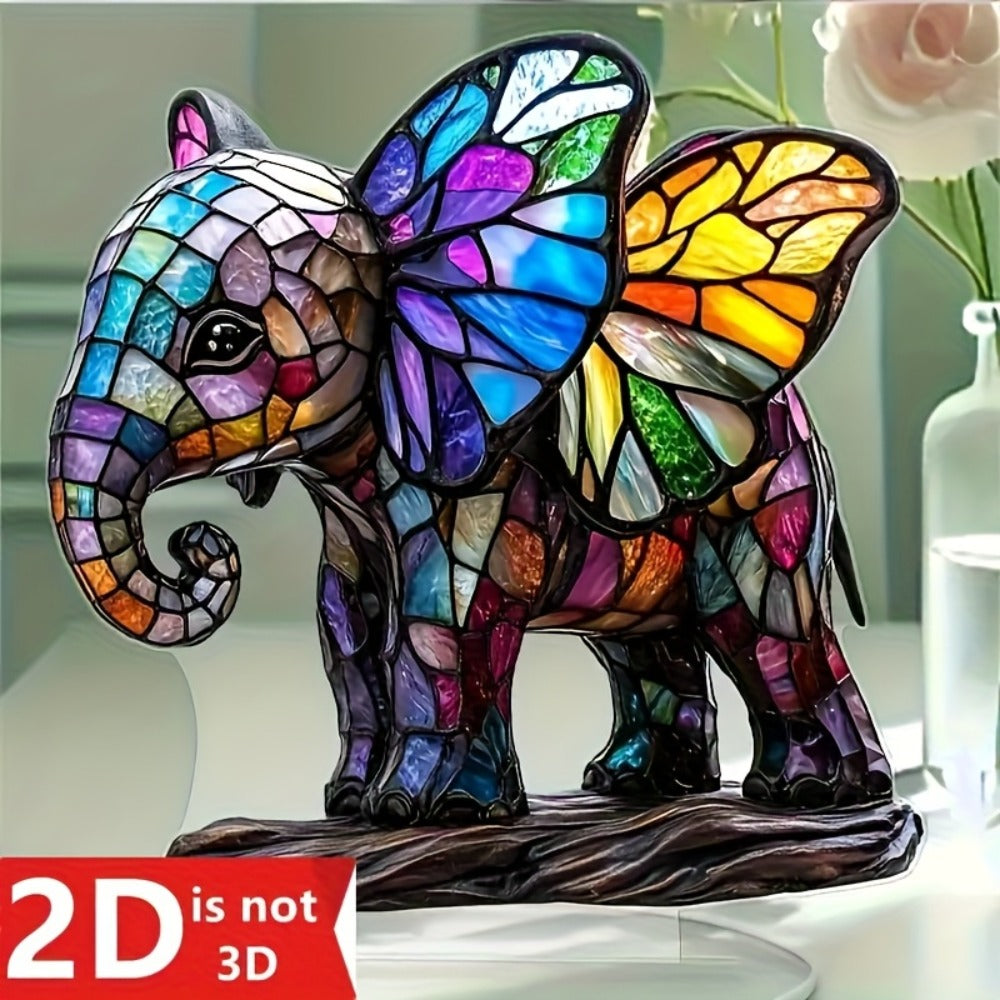 Boho Acrylic Elephant Ornament 7x7 Inch, Colorful Plastic Decorative Plate Wall Art, Unique Gift for Women Her Mom, Christmas Valentine's Day Graduation Birthday Home Decor