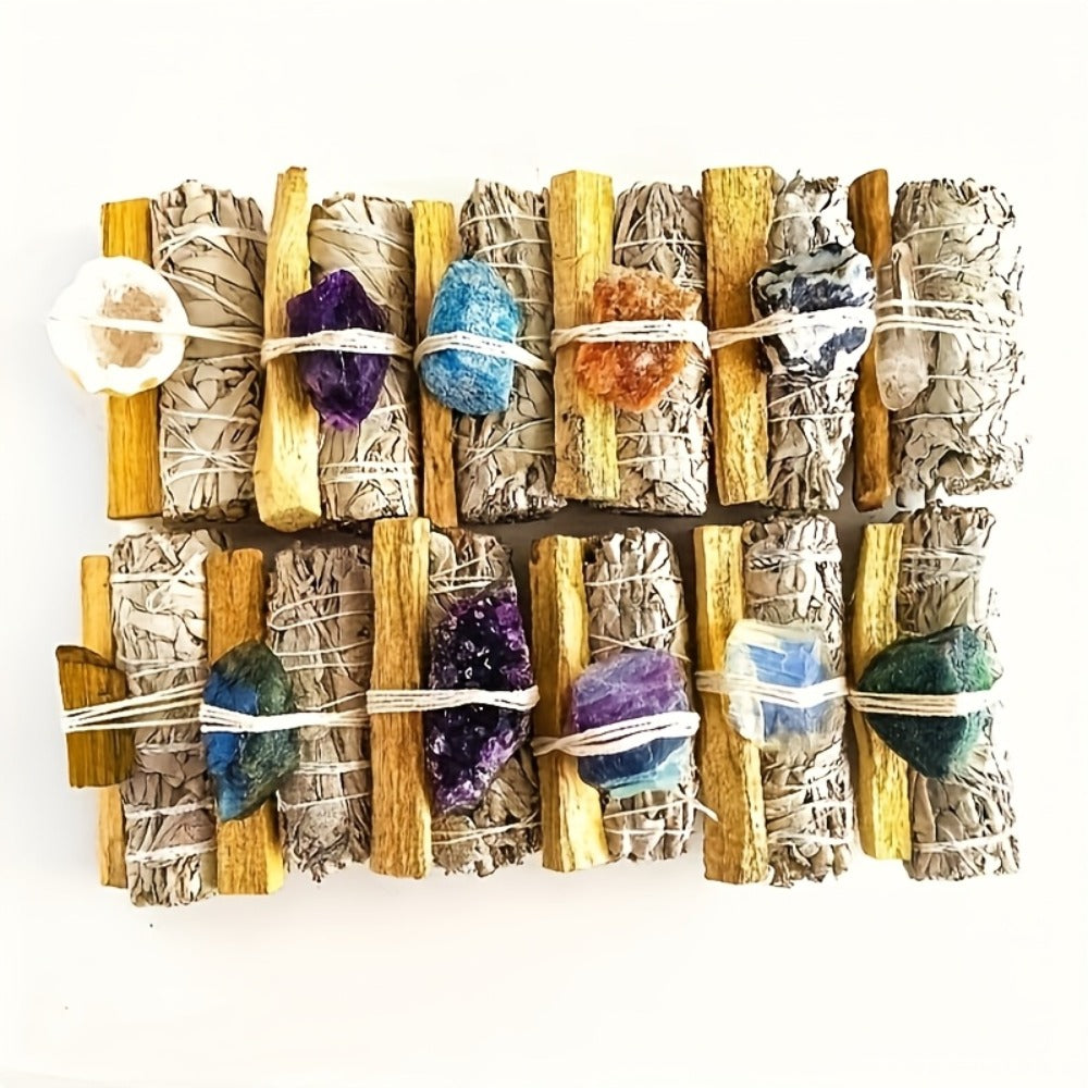 Natural Crystal White Sage Smudge Set for Space Cleansing Home Rituals Meditation Decor Teacher Appreciation Easter Gift Random Crystal