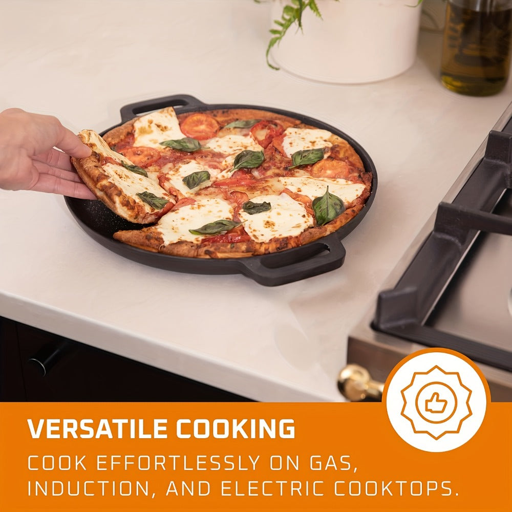 Cast Iron Skillet Non-Stick Pan for Pizza BBQ Pancakes - Heavy Duty Pre-Seasoned Cast Iron Pan Compatible with Gas Electric Induction Stovetops Oven Campfire - Home Kitchen Outdoor Cooking