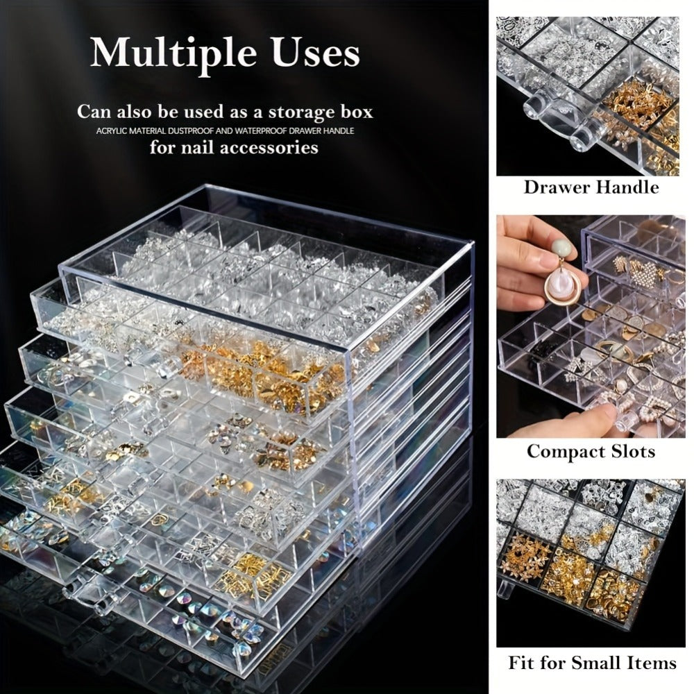 Jewelry Storage Box 5-Layer Drawer Organizer ¨C Transparent Nail Art Accessory Storage Container for Earrings Rings Necklaces Beads 120 Cells