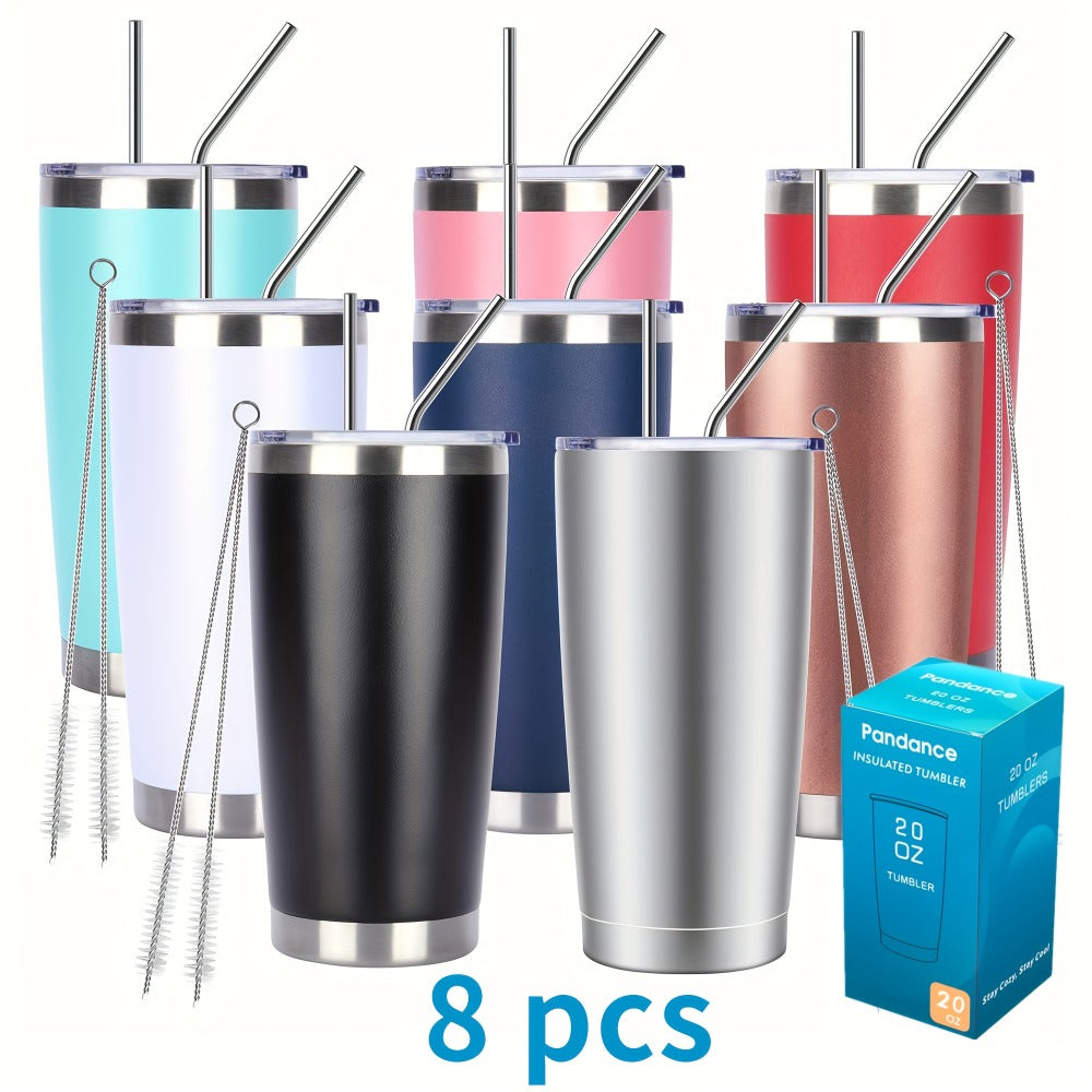 Stainless Steel Insulated Tumblers with Lid and Straw Bulk 20oz 304 Double Wall Vacuum Travel Mug for Hot Iced Coffee Drinks Water Cup Set 8pcs 12pcs 24pcs White Navy Blue Red Silver Black Mix
