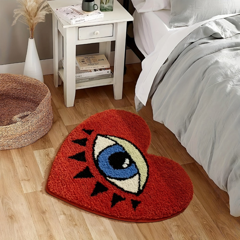 Eye Pattern Heart Shaped Bathroom Mat Plush Non-Slip Absorbent Bath Rug 20x24 inch Valentine Home Decor