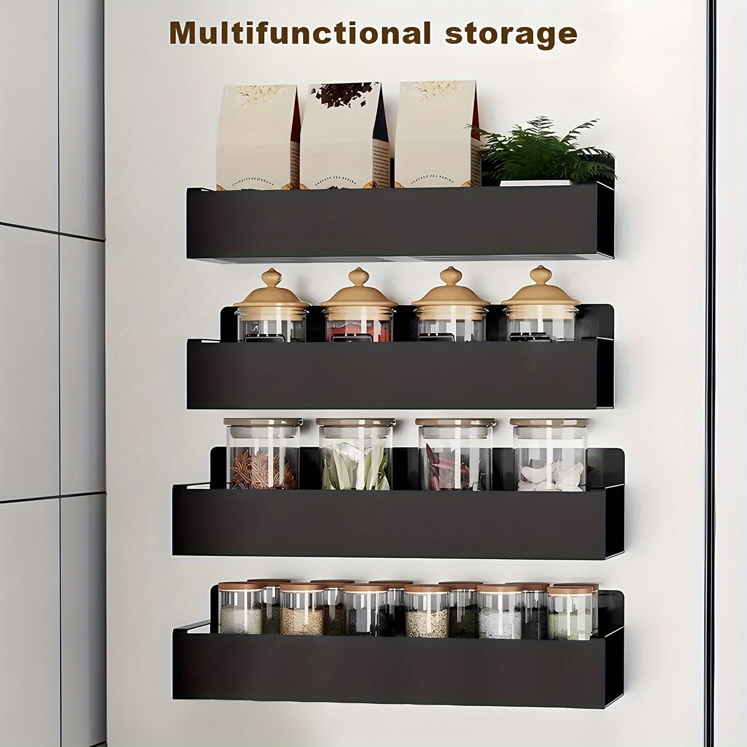 Magnetic Storage Box Organizer for Refrigerator, Washing Machine & Coffee Machine ¨C Strong Magnetic Adsorption No-Drill Spice Rack & Kitchen Organizer, Stylish Household Storage (Black/White, 2/4pcs)