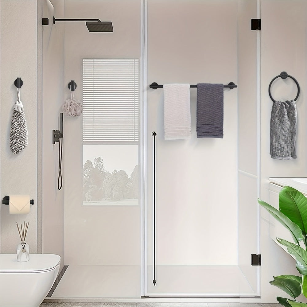 5-Piece Bathroom Hardware Set SUS304 Stainless Steel 24¡± Towel Bar Towel Ring Toilet Paper Holder Robe Hooks Black Silver Gold