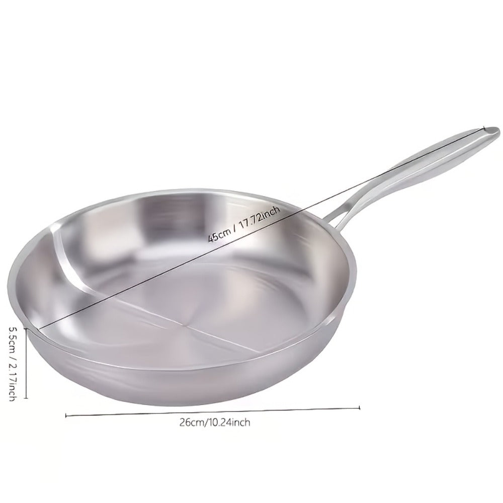 304 Stainless Steel Frying Pan 11 Inch Triply Base ¨C Ergonomic Handle Even Heat Distribution Dishwasher Safe | Induction Compatible Professional Restaurant Grade Skillet 26cm Kitchen Cookware