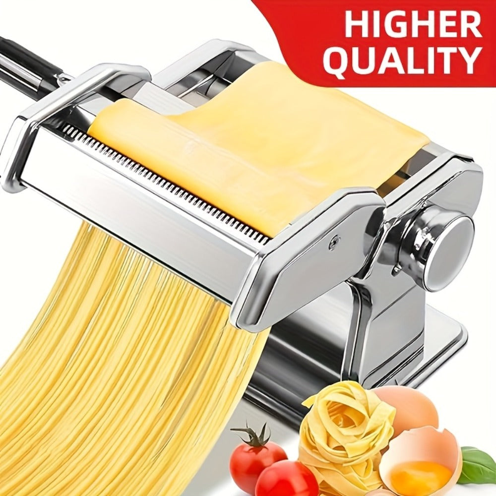 Pasta Machine with 8 Adjustable Thickness Settings, 2-in-1 Stainless Steel Manual Pasta Maker with Roller & Cutter, Homemade Noodle Maker for Spaghetti Fettuccine Lasagna Dumpling Wrappers