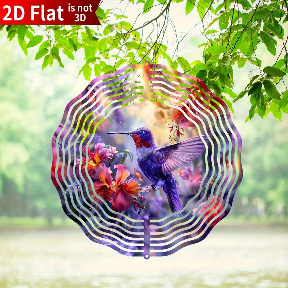 Hummingbird Wind Spinner for Garden ¨C 10¡± Kinetic Metal Sculpture with Color-Changing Feathers, Wind-Powered 2D Flat Iron Art for Outdoor Yard Decor, Patio Stake Ornament, Bird Lover Gift