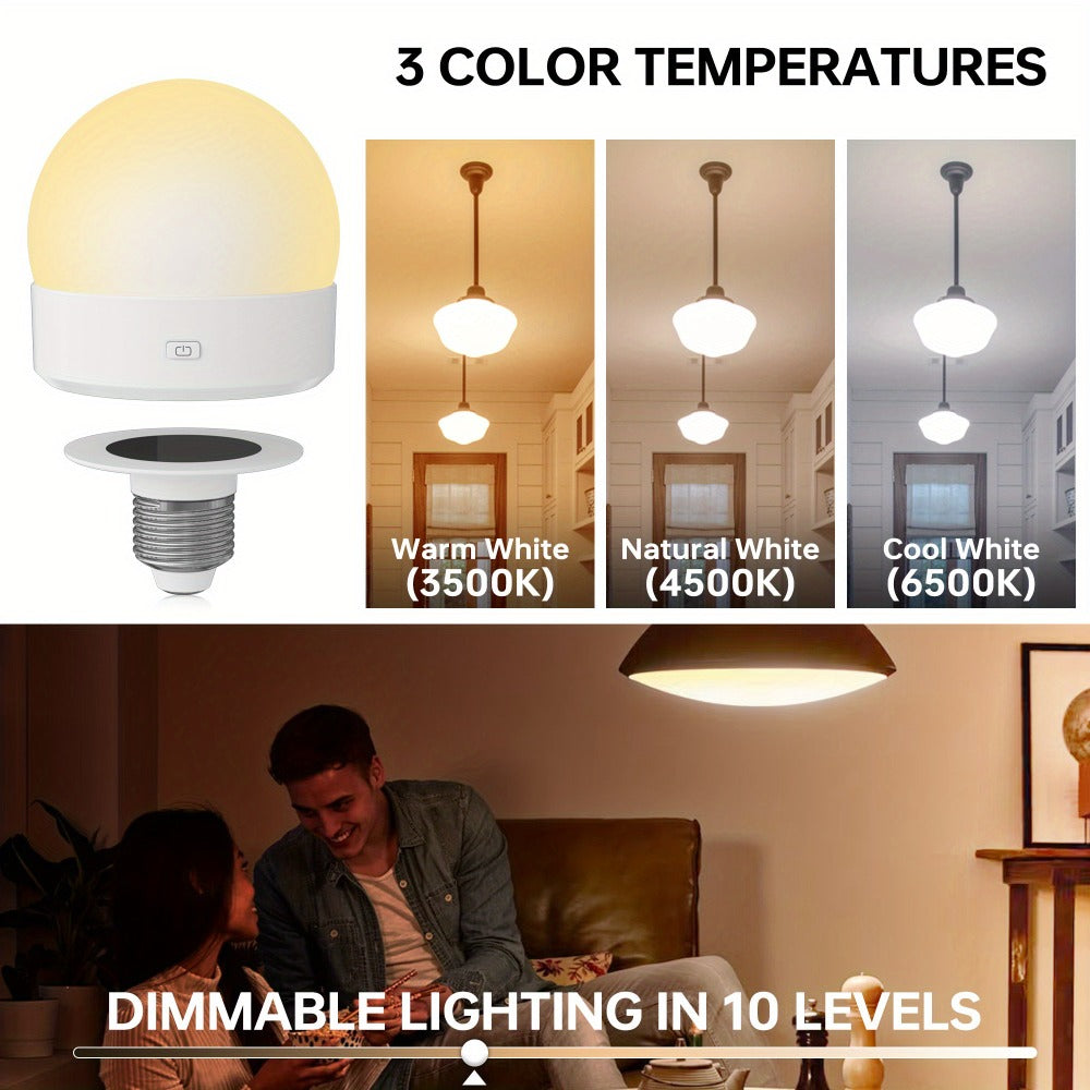 Rechargeable LED Light Bulb E26 3000mAh 400LM with Remote Control ¨C USB Wireless Puck Light, 3 Color Temperatures, 12 RGB Colors, Timer, No Wiring for Lamps Closets Cabinets Indoor Lighting 4 Pack