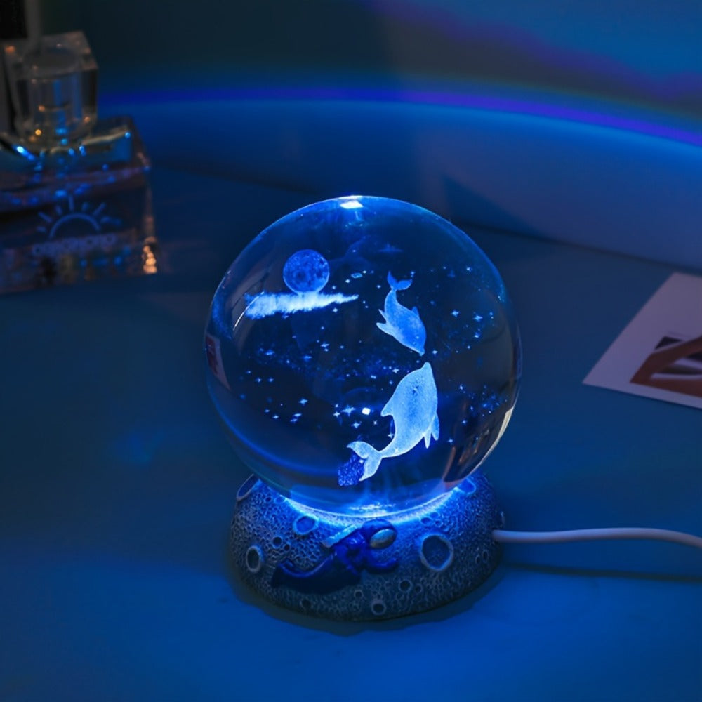 Starry Sky Crystal Ball Night Light ¨C 3D Blue Galaxy Glass Sphere LED Desk Lamp, Creative Tabletop Decor Light for Bedroom, Unique Gift for Holiday Party Birthday (Blue Starry Sky)