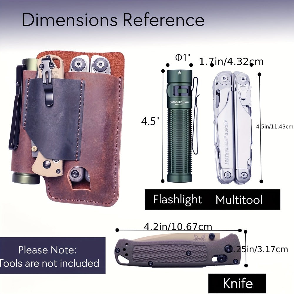 Multitool Belt Holster with Belt Clip & Loop, EDC Everyday Carry Organizer Sheath for Multi-Tools, Flashlight & Pen Holder, 4x5.5x1 Inch, Fits Leatherman Gerber & Most Multitools, Black & Brown
