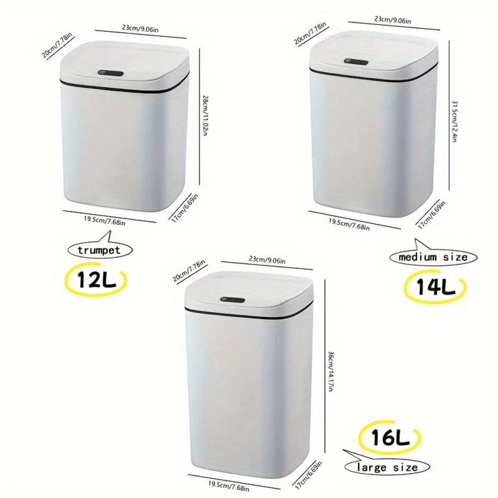 Motion-Activated Touchless Trash Can with Lid ¨C Smart Sensor Waste Bin for Kitchen, Bathroom, Office & Home, Minimalist Rectangular Design, Battery Powered, 3-4 Gallon