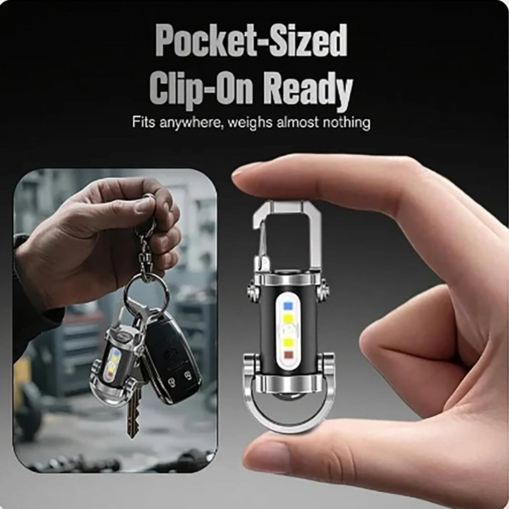 Mini Keychain Flashlight 4 Pack USB Rechargeable, 1200 Lumens 7 Modes Compact EDC Pocket Flashlight with Phone Charging Function, Clip-On Portable Torch for Hiking Camping Emergency Outdoor Survival