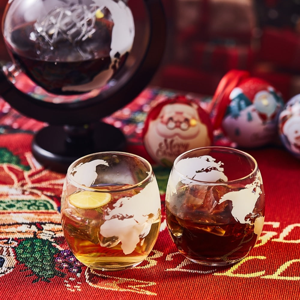Whiskey Decanter Set with Glasses and Wooden Stand Ball Globe 28oz or Sailboat 44oz Etched Crystal Glass Cups for Whiskey Bourbon Scotch Birthday Wedding Anniversary Gift