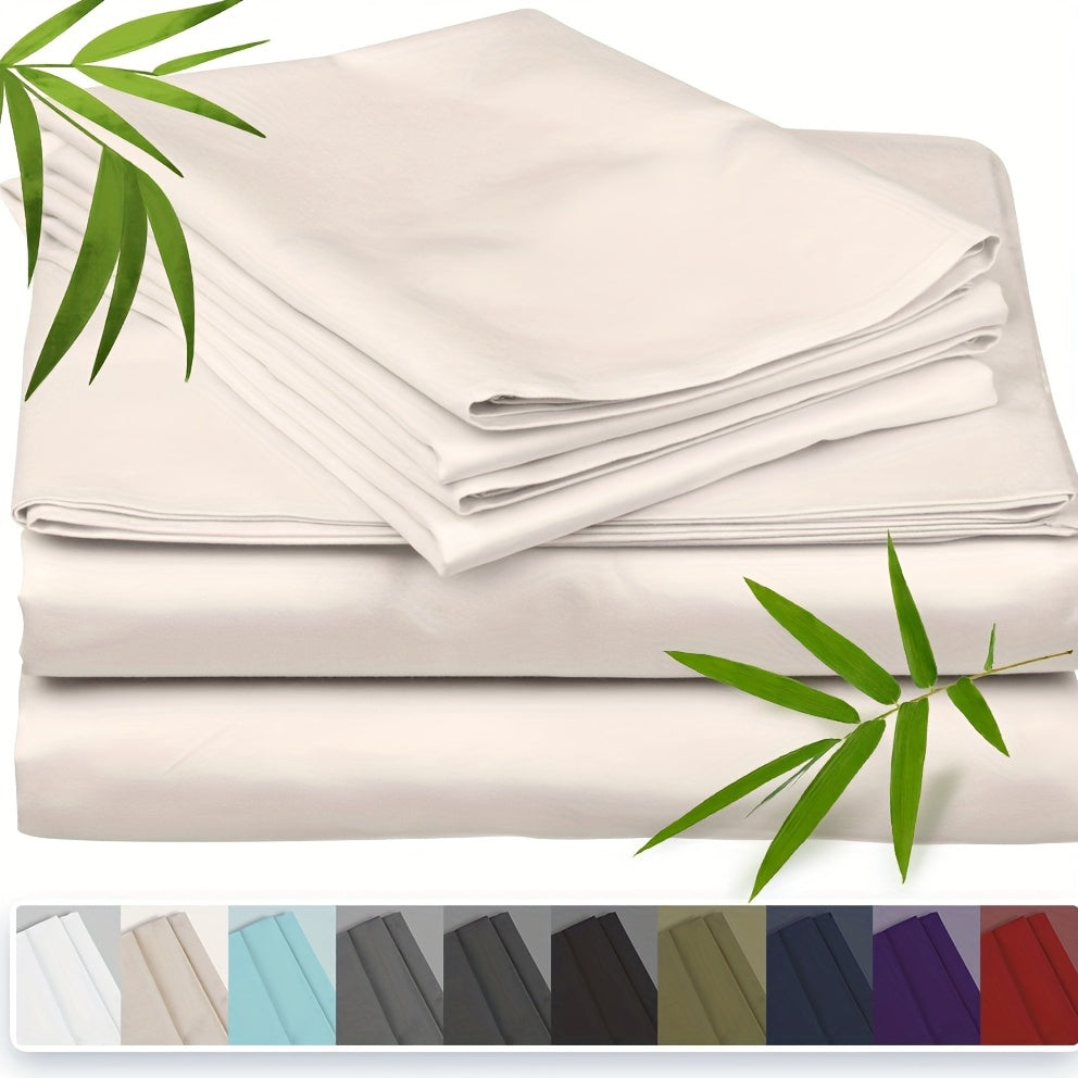 Bamboo Cooling Bed Sheet Set 3 Piece 100% Bamboo Fiber Fitted Sheet with Pillowcases - Deep Pocket Breathable Cool Sheets for Hot Sleepers Twin Full Queen King Cal King Olive Black Navy Beige Gray