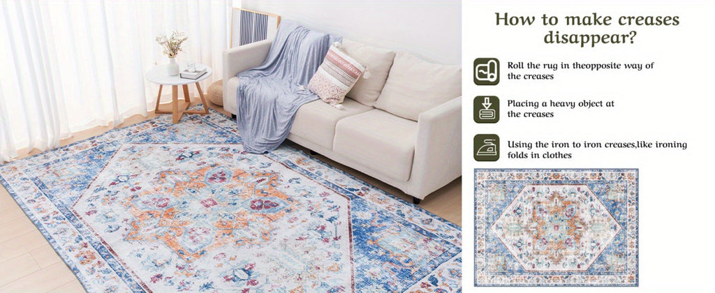 Vintage Persian Area Rug Machine Washable Non-Slip Non-Shedding Floral Indoor Carpet for Living Room Bedroom in Multiple Colors and Sizes
